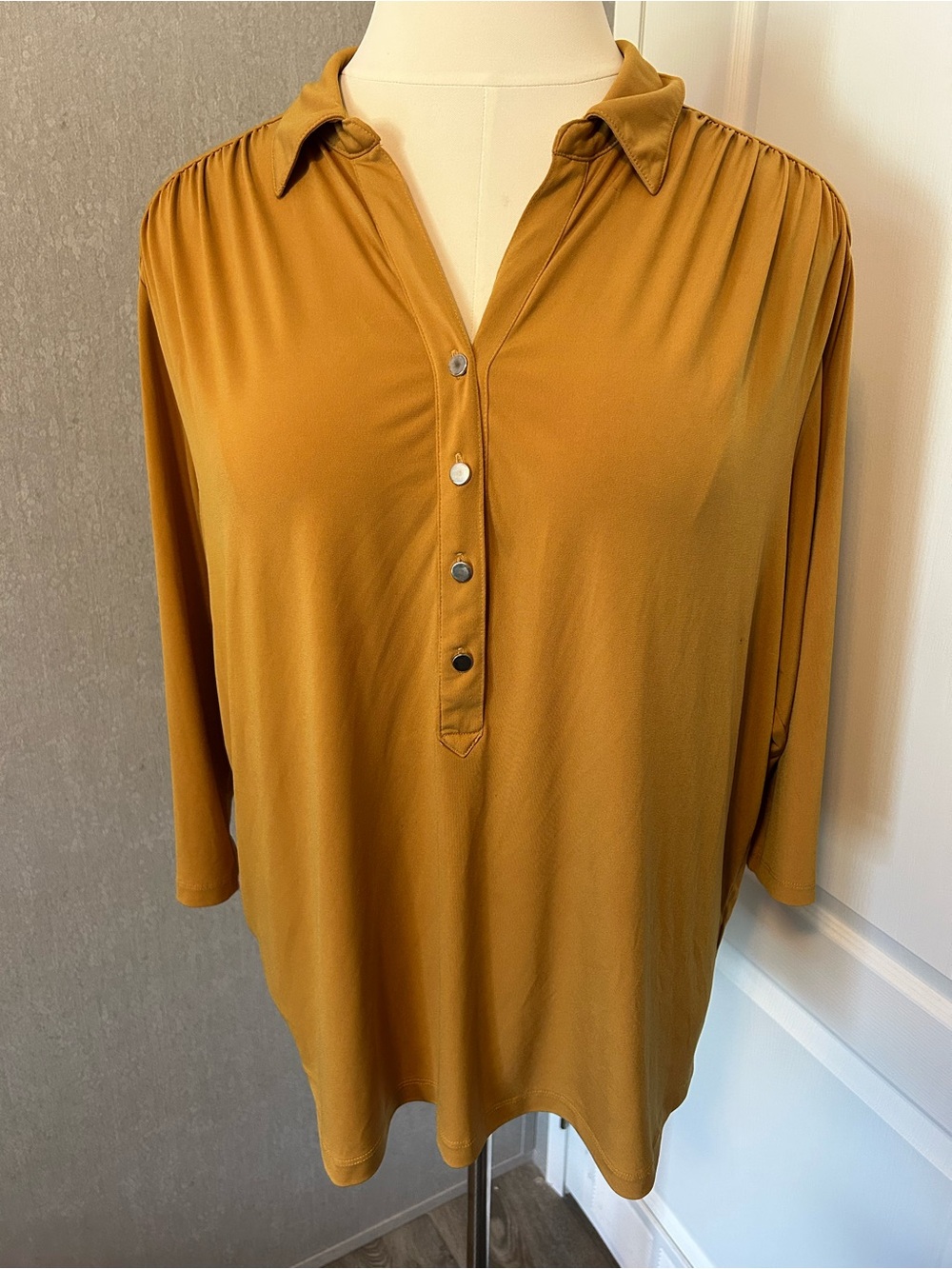 Catherine Malandrino Mustard Button-Front Collared Tunic